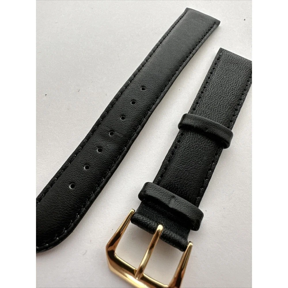 Kreisler 19mm Black Genuine Leather Watch Strap Band Gold Tone Buckle 19L